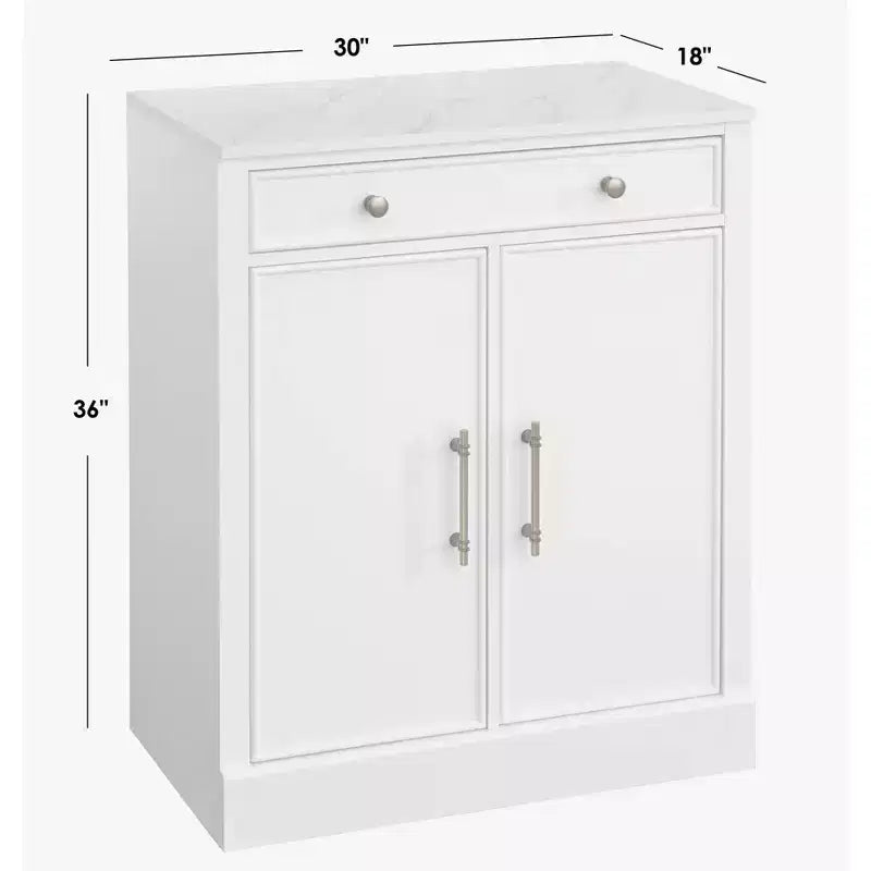 Lifestorey 2pc Monza Modular Cabinet and Hutch with Faux Marble Top White: Farmhouse Style, Faux Marble Top, Adjustable Shelves