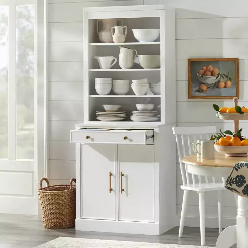 Lifestorey 2pc Monza Modular Cabinet and Hutch with Faux Marble Top White: Farmhouse Style, Faux Marble Top, Adjustable Shelves