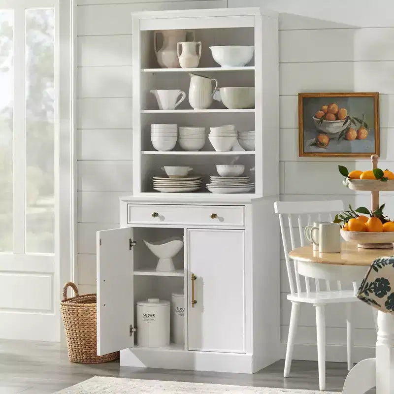 Lifestorey 2pc Monza Modular Cabinet and Hutch with Faux Marble Top White: Farmhouse Style, Faux Marble Top, Adjustable Shelves