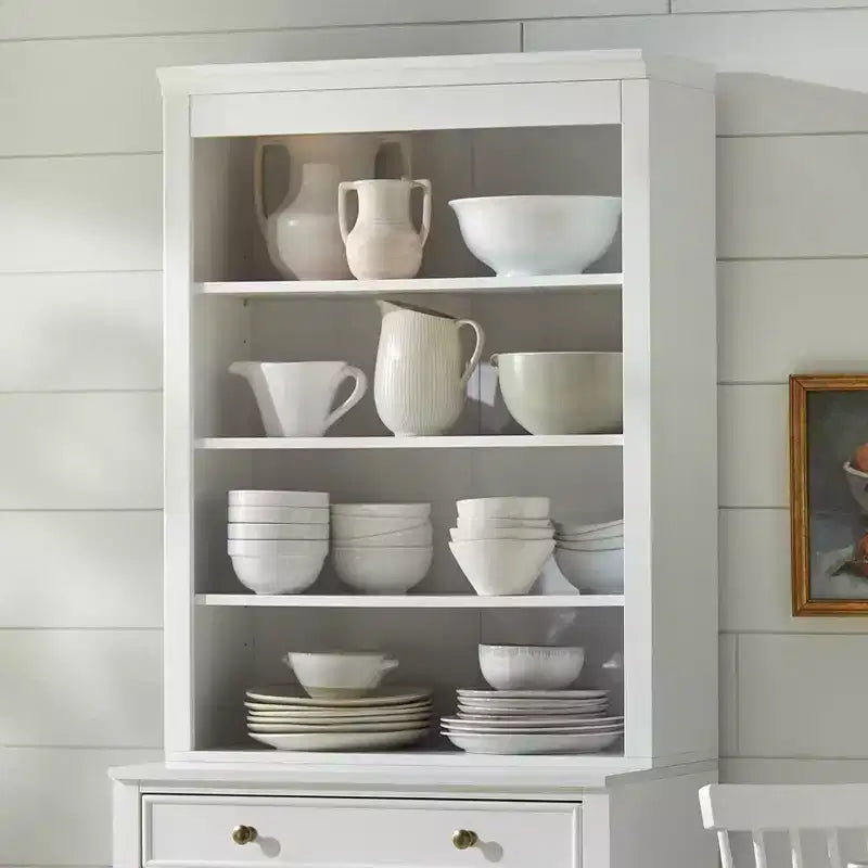Lifestorey 2pc Monza Modular Cabinet and Hutch with Faux Marble Top White: Farmhouse Style, Faux Marble Top, Adjustable Shelves