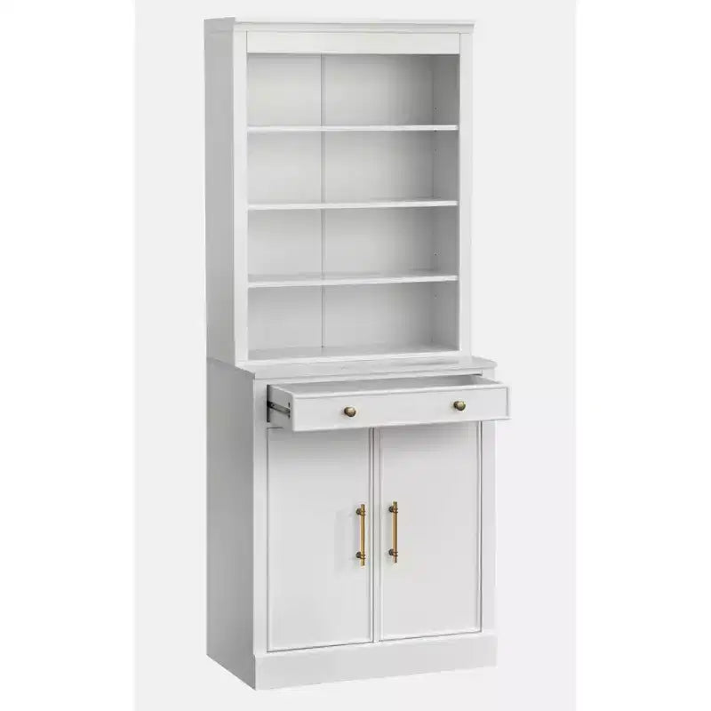 Lifestorey 2pc Monza Modular Cabinet and Hutch with Faux Marble Top White: Farmhouse Style, Faux Marble Top, Adjustable Shelves