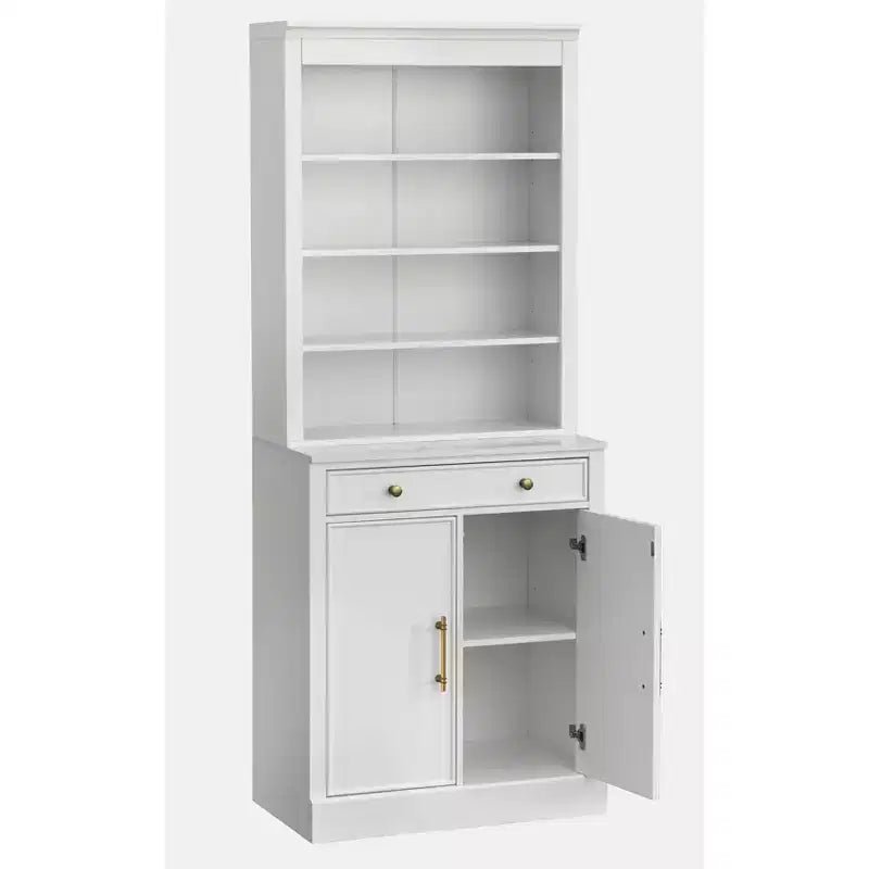 Lifestorey 2pc Monza Modular Cabinet and Hutch with Faux Marble Top White: Farmhouse Style, Faux Marble Top, Adjustable Shelves