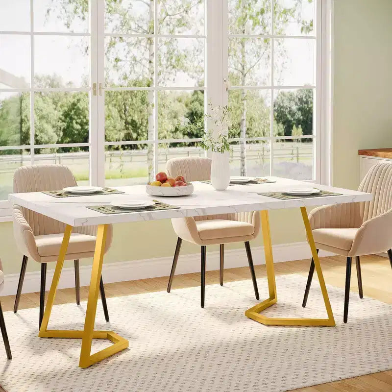Tavolo da pranzo moderno rettangolare 140 cm bianco/oro