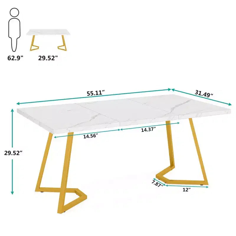 Tavolo da pranzo moderno rettangolare 140 cm bianco/oro