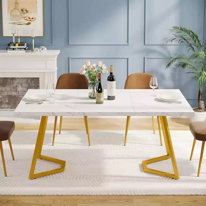 Tavolo da pranzo moderno rettangolare 140 cm bianco/oro