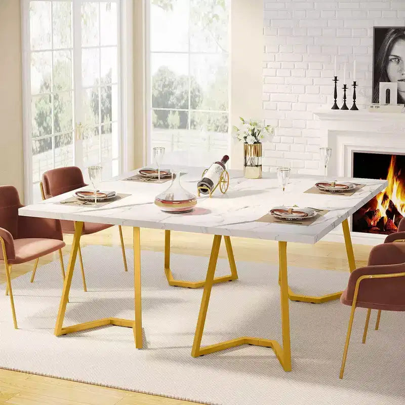Tavolo da pranzo moderno rettangolare 140 cm bianco/oro