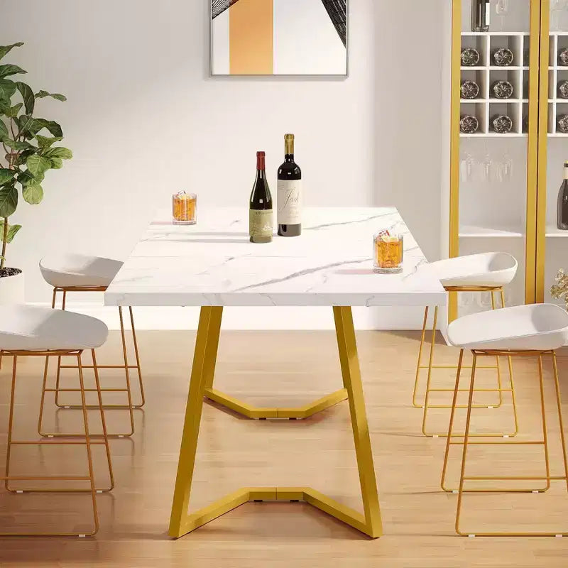 Tavolo da pranzo moderno rettangolare 140 cm bianco/oro