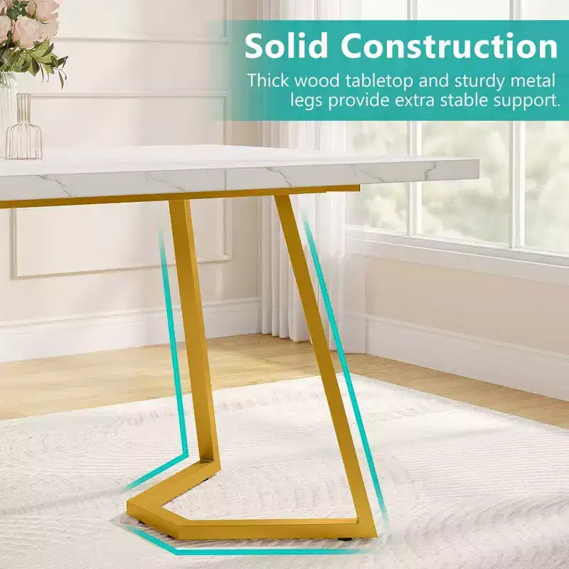 Tavolo da pranzo moderno rettangolare 140 cm bianco/oro