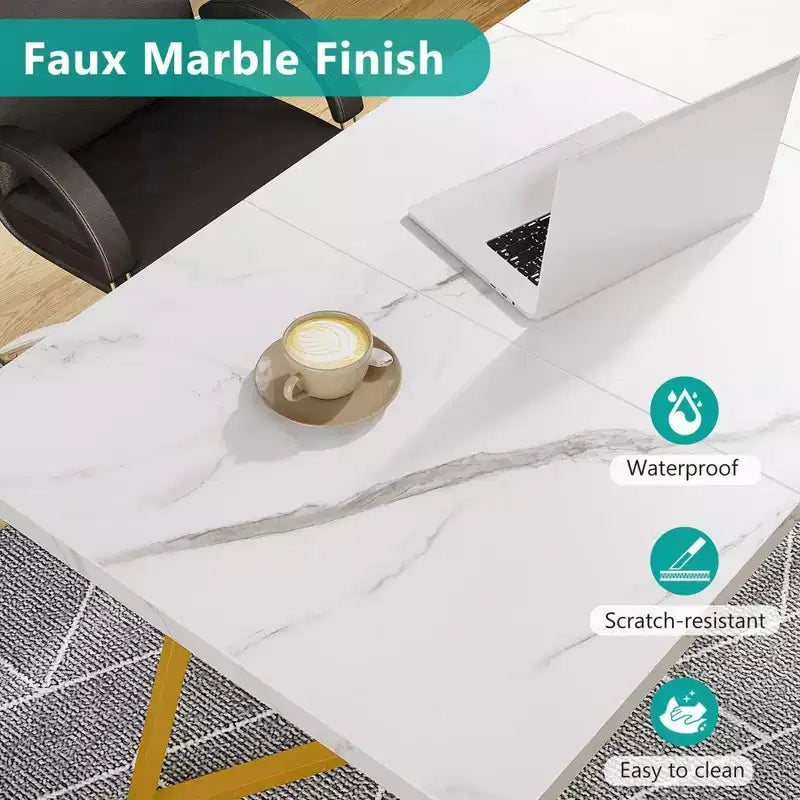Tavolo da pranzo moderno rettangolare 140 cm bianco/oro