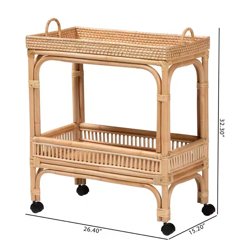 bali & pari Lombok Rattan Wine Cart Natural Brown: Indoor Bar Cart with Wine Holder, No Assembly Required
