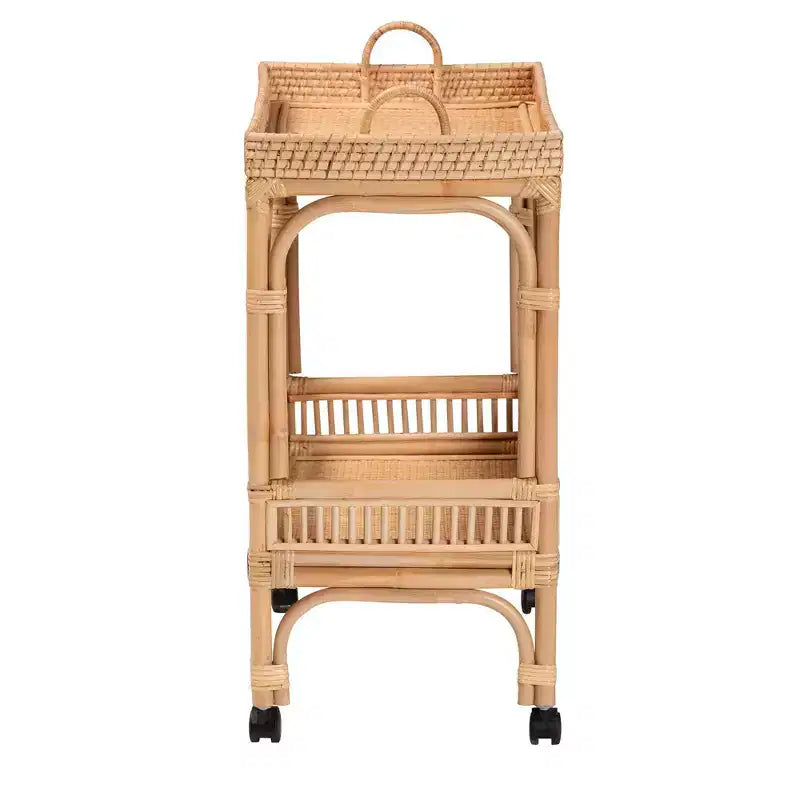 bali & pari Lombok Rattan Wine Cart Natural Brown: Indoor Bar Cart with Wine Holder, No Assembly Required