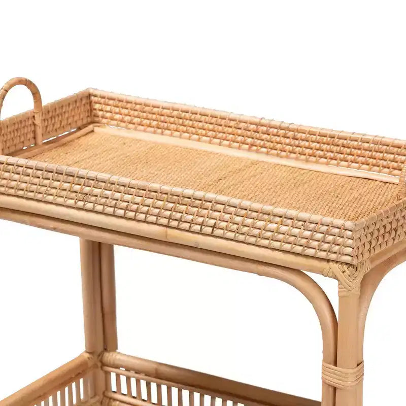bali & pari Lombok Rattan Wine Cart Natural Brown: Indoor Bar Cart with Wine Holder, No Assembly Required