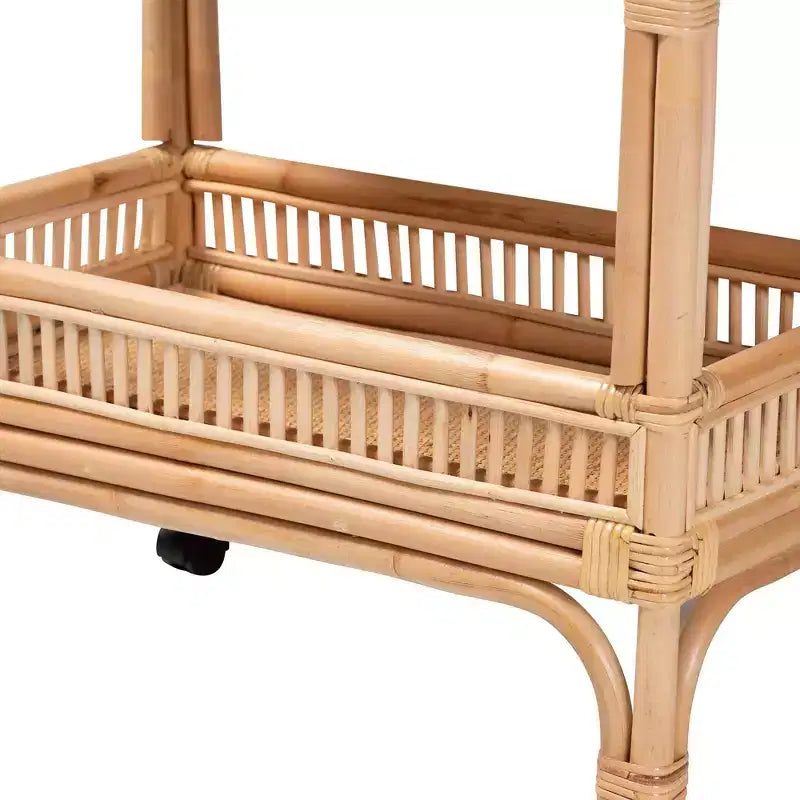 bali & pari Lombok Rattan Wine Cart Natural Brown: Indoor Bar Cart with Wine Holder, No Assembly Required