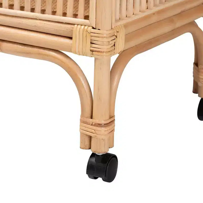 bali & pari Lombok Rattan Wine Cart Natural Brown: Indoor Bar Cart with Wine Holder, No Assembly Required