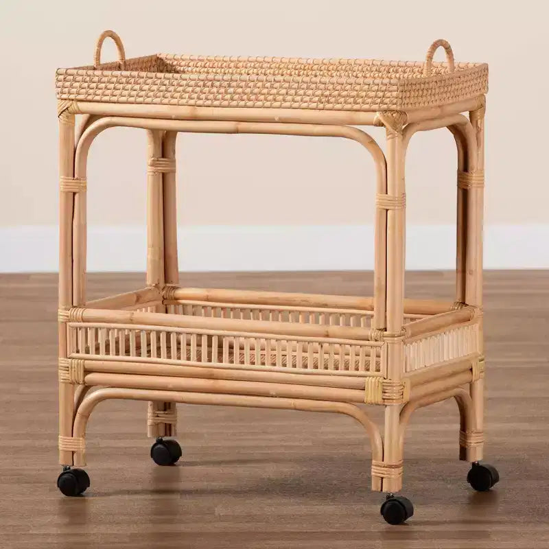 bali & pari Lombok Rattan Wine Cart Natural Brown: Indoor Bar Cart with Wine Holder, No Assembly Required