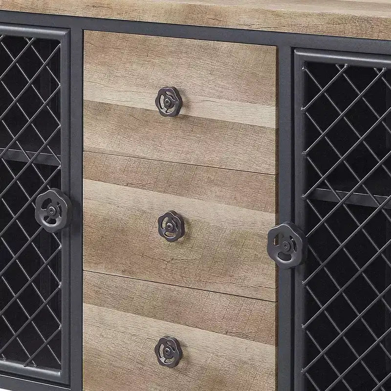 Edina 50" Kitchen and Dining Cabinets Oak and Sandy Black - Acme Furniture: Sideboard Buffet with Metal Frame, MDF Surface
