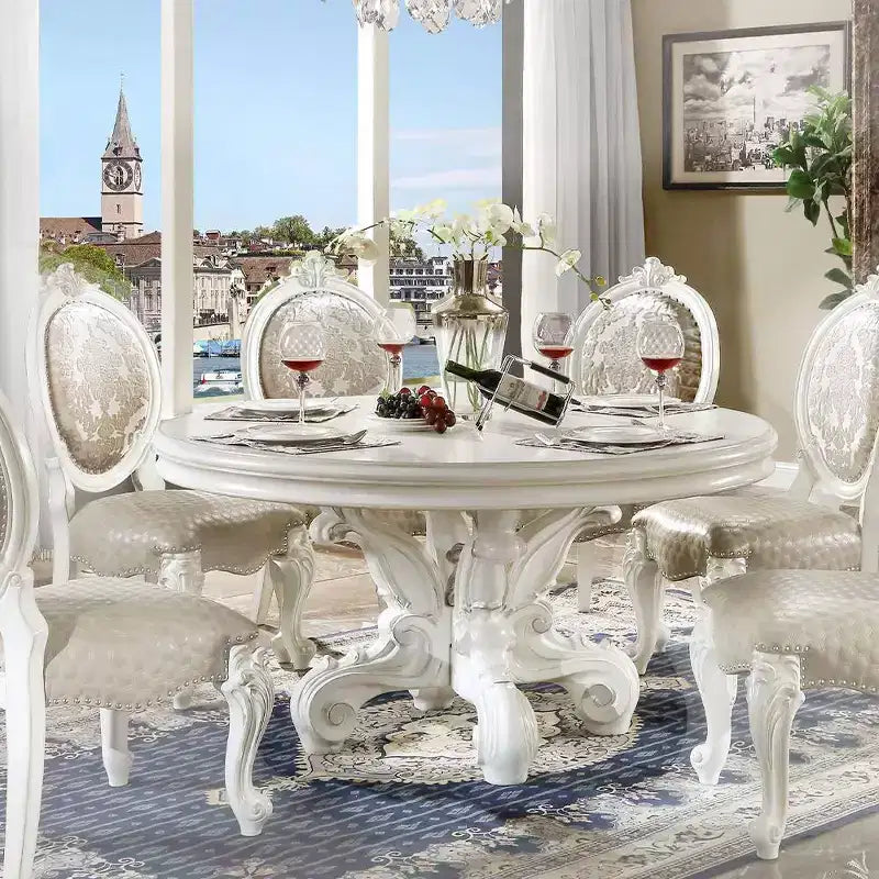 60" Versailles Dining Table PU Bone White Finsih - Acme Furniture