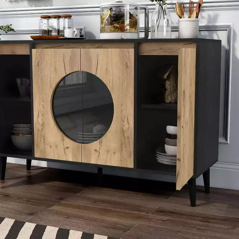 Andrew Mid-Century Modern Buffet Server Light Oak/Black - miBasics