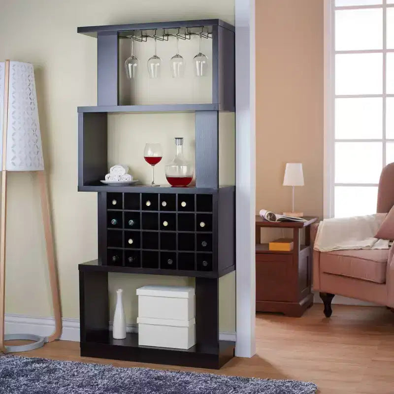 Robin Contemporary 4 Tier Wine Stand Cappuccino - miBasics: Holds 24 Bottles, Stemware Storage