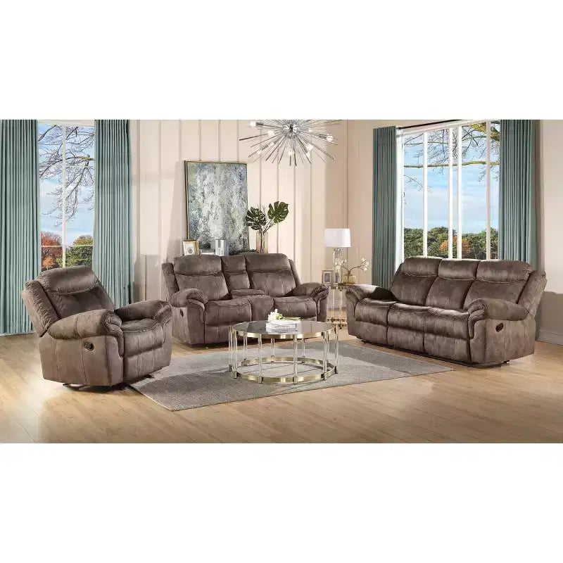 Acme Furniture Zubaida 2 Tone Recliner Sofa Chocolate Velvet