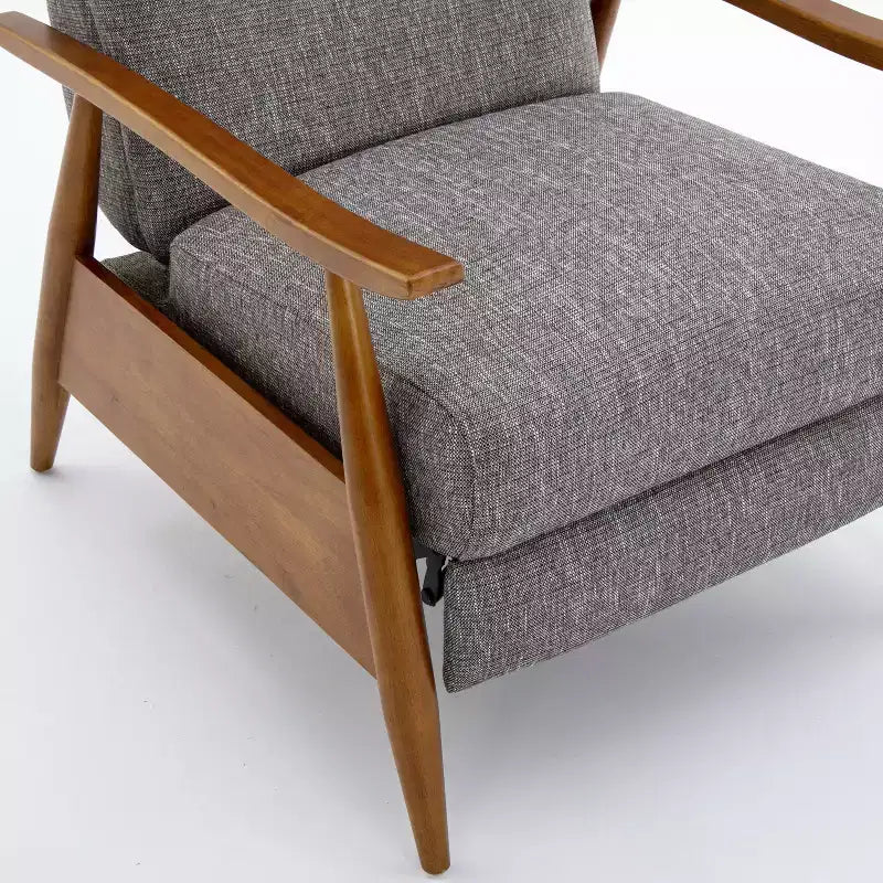Comfort Pointe Terni Press-Back Recliner Ashen Gray: Stain-Resistant, Chestnut Wood Legs, Foam Fill