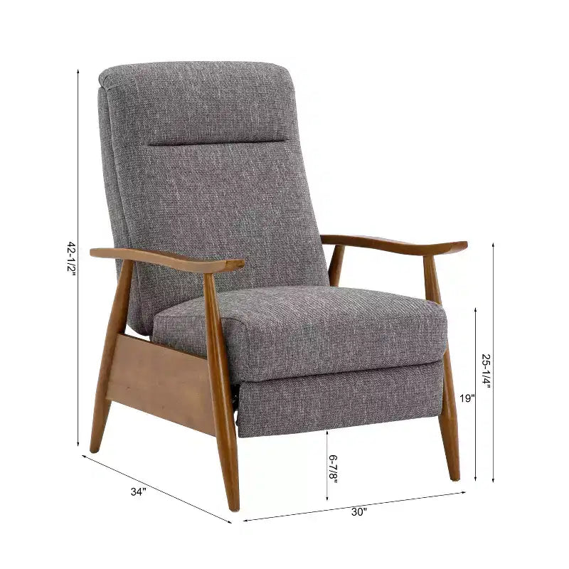 Comfort Pointe Terni Press-Back Recliner Ashen Gray: Stain-Resistant, Chestnut Wood Legs, Foam Fill