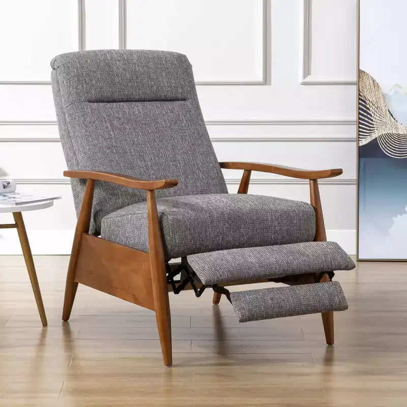 Comfort Pointe Terni Press-Back Recliner Ashen Gray: Stain-Resistant, Chestnut Wood Legs, Foam Fill