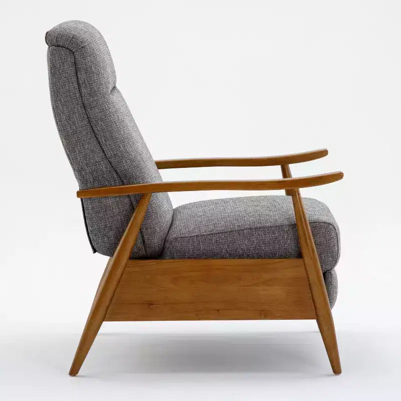 Comfort Pointe Terni Press-Back Recliner Ashen Gray: Stain-Resistant, Chestnut Wood Legs, Foam Fill