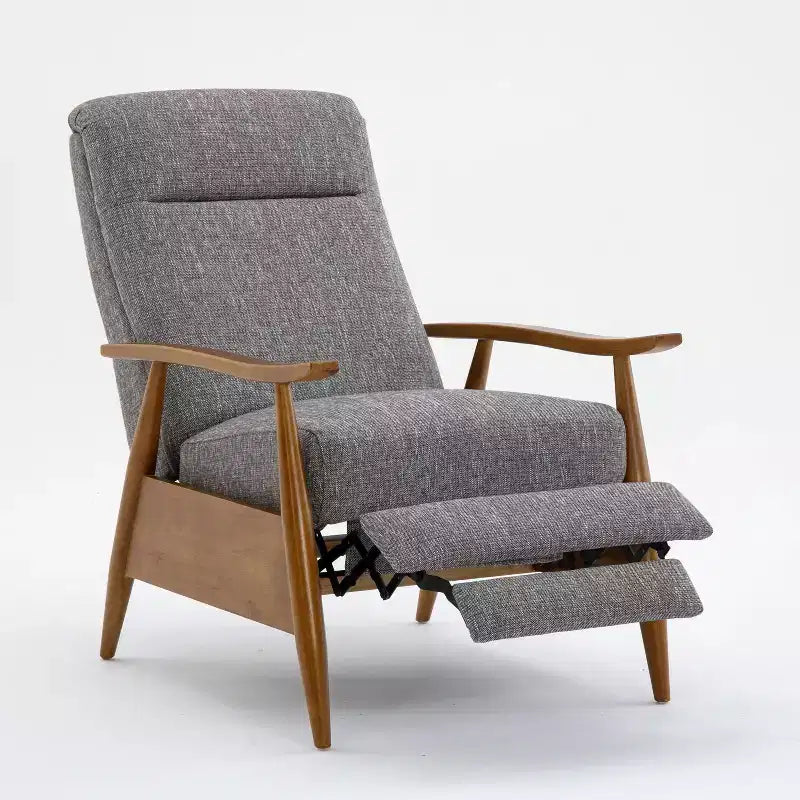 Comfort Pointe Terni Press-Back Recliner Ashen Gray: Stain-Resistant, Chestnut Wood Legs, Foam Fill