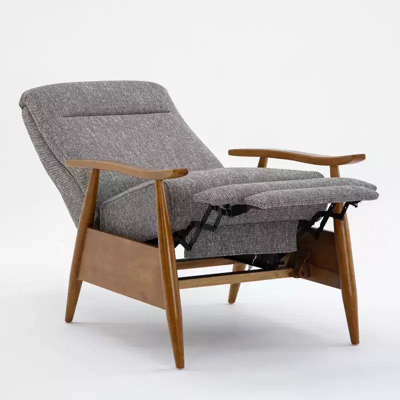 Comfort Pointe Terni Press-Back Recliner Ashen Gray: Stain-Resistant, Chestnut Wood Legs, Foam Fill