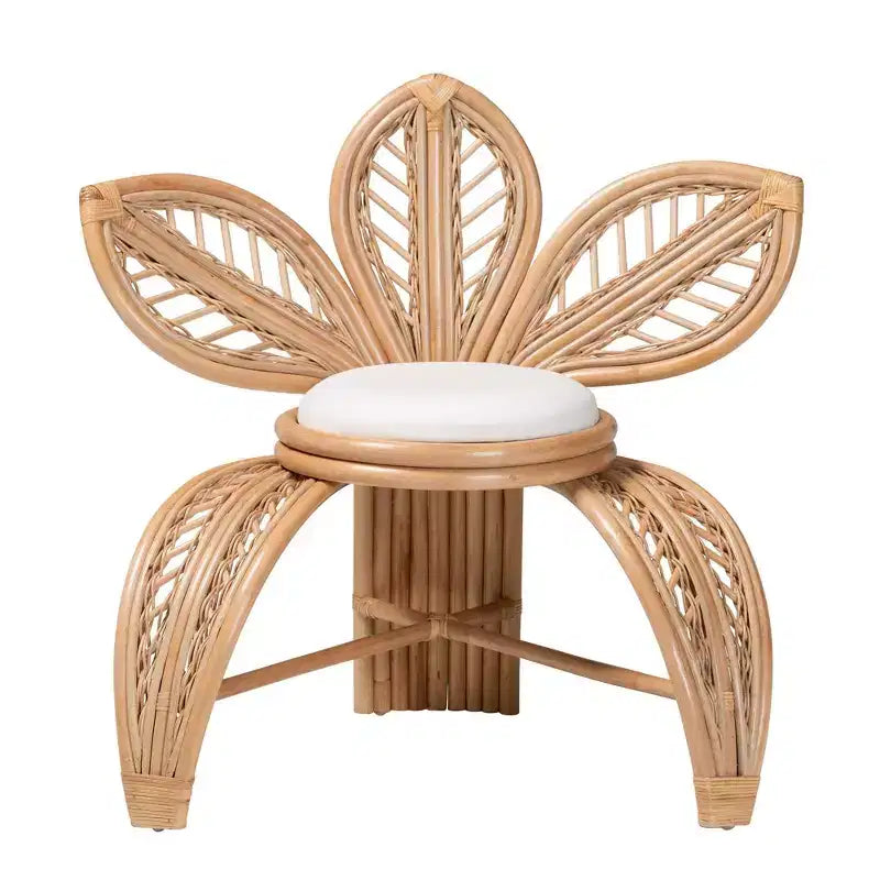 bali & pari Gresham Natural Rattan Leaf Accent Chair White/Natural Brown: Handcrafted, Foam Cushioned, No Assembly Required