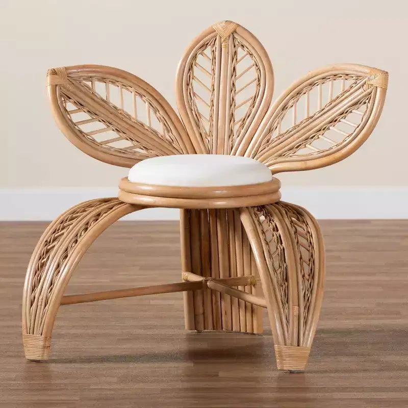 bali & pari Gresham Natural Rattan Leaf Accent Chair White/Natural Brown: Handcrafted, Foam Cushioned, No Assembly Required
