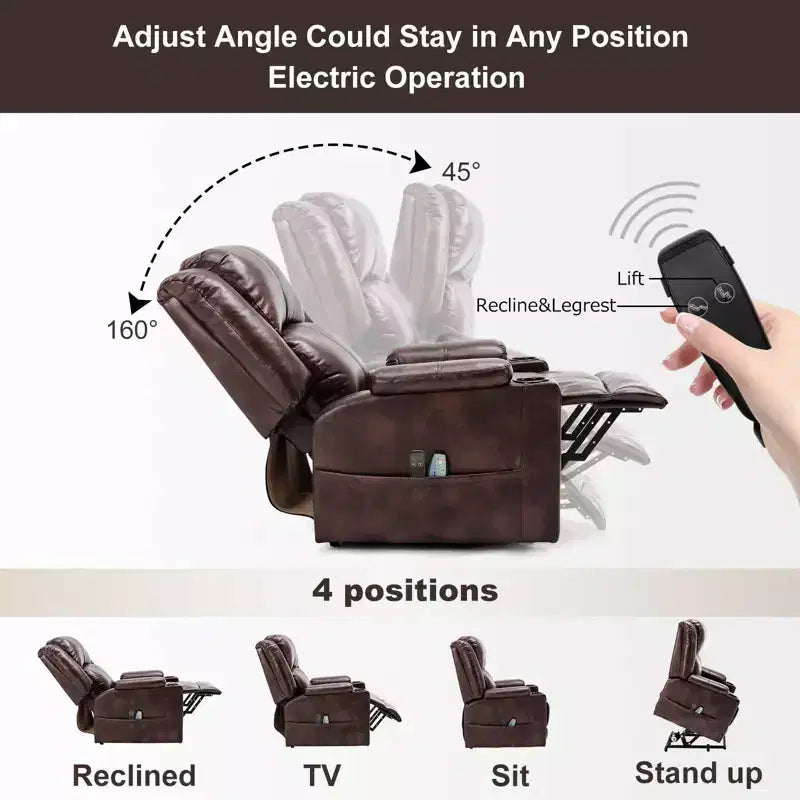 COMHOMA Massage Recliner Chair PU Leather Sofa Power Lift Chair Brown