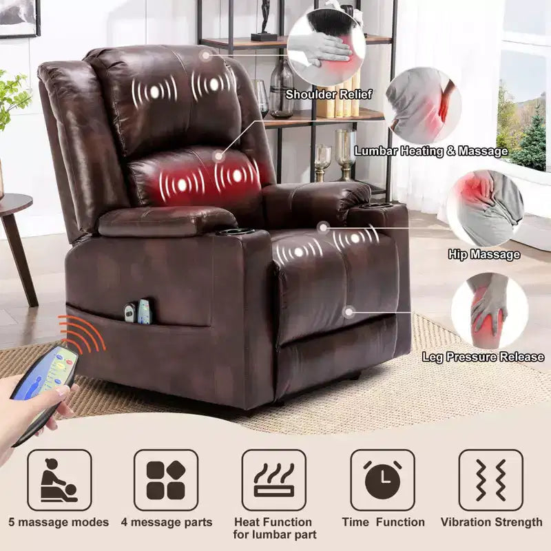COMHOMA Massage Recliner Chair PU Leather Sofa Power Lift Chair Brown