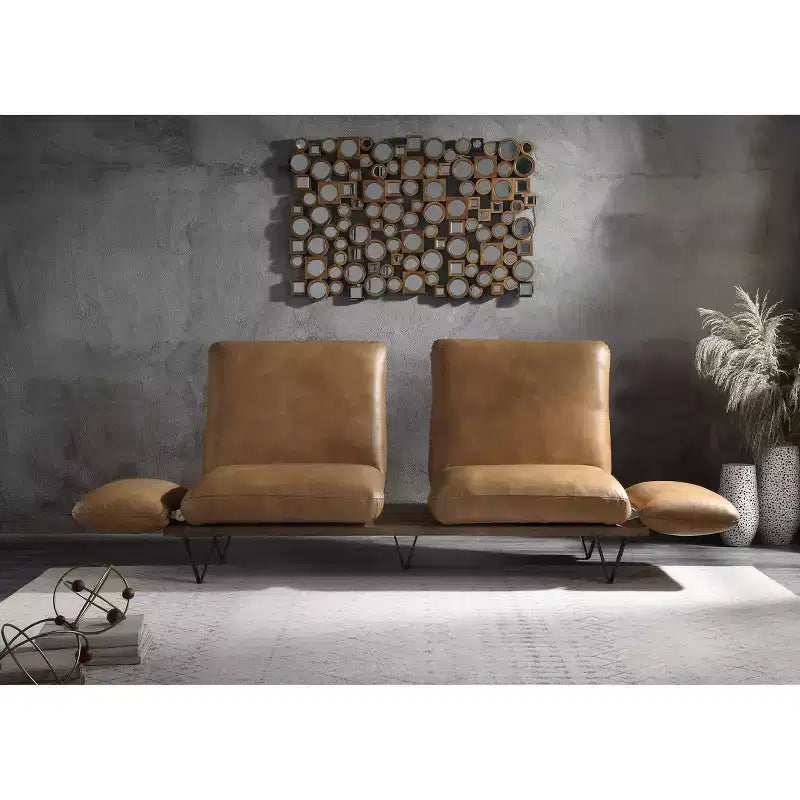 88" Narech Sofa with Swivel Nutmeg Top Grain Leather - Acme Furniture: Includes 2 Accent Pillows, Wood Frame