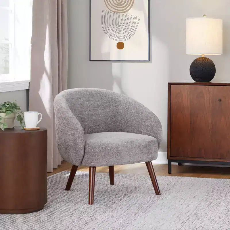 LumiSource Ashland Lounge Fabric Accent Chair Walnut Wood/Gray