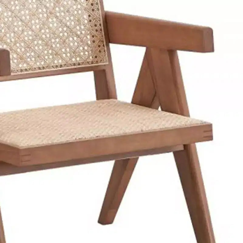 24" Velentina Accent Chair Rattan/Natural Finish - Acme Furniture: Leather Upholstery, Tufted, Wood Composite Frame