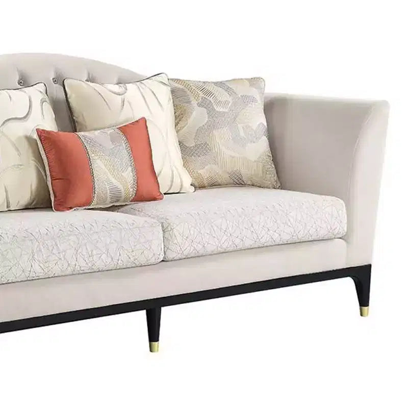71" Tayden Sofas Beige Velvet: Acme Furniture, Crystal Tufting, Gold Accents