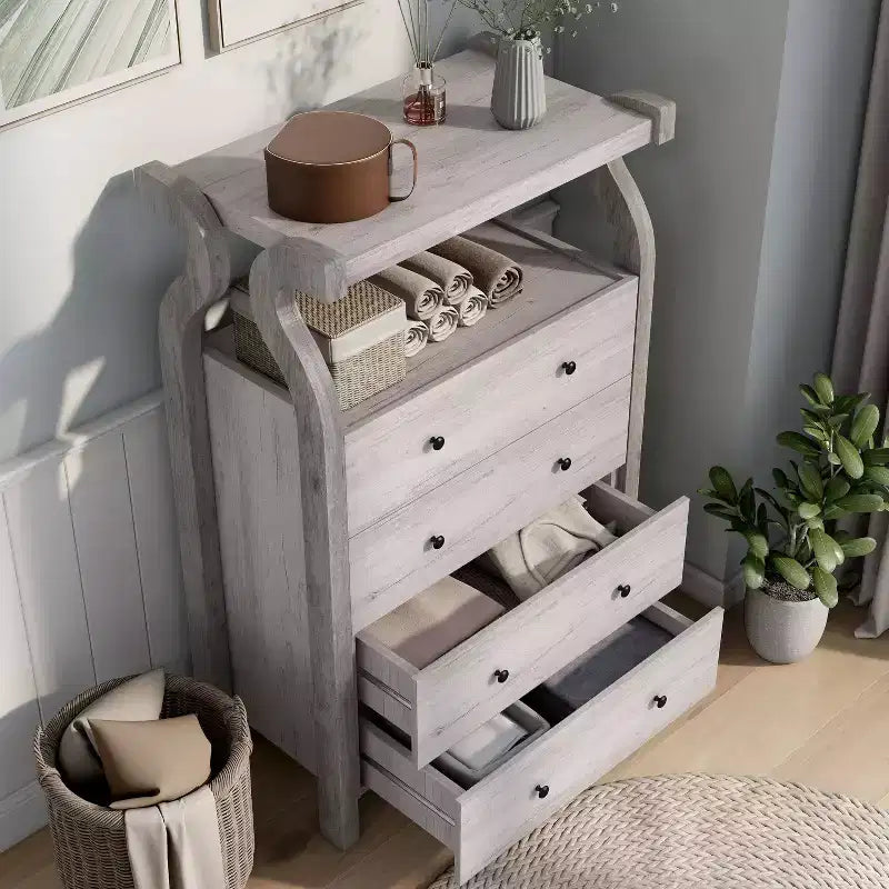 miBasics Chickadee Farmhouse 4 Drawer Chest Coastal White : MDF Storage, Anti-Tip Hardware