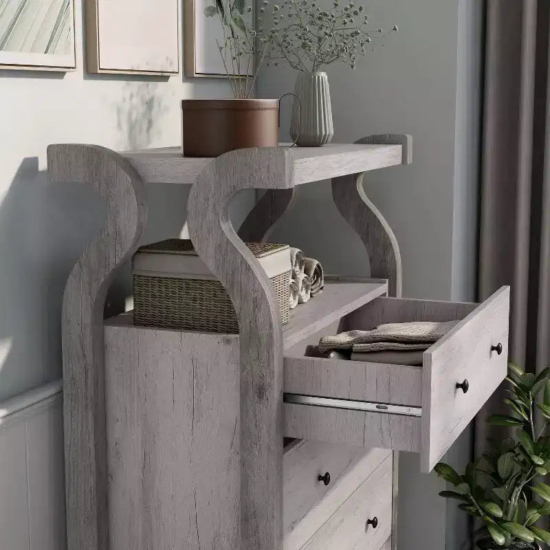 miBasics Chickadee Farmhouse 4 Drawer Chest Coastal White : MDF Storage, Anti-Tip Hardware