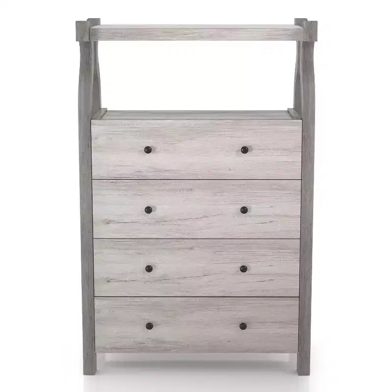miBasics Chickadee Farmhouse 4 Drawer Chest Coastal White : MDF Storage, Anti-Tip Hardware