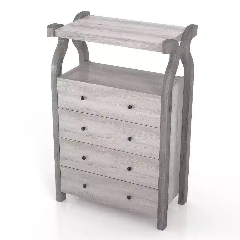 miBasics Chickadee Farmhouse 4 Drawer Chest Coastal White : MDF Storage, Anti-Tip Hardware