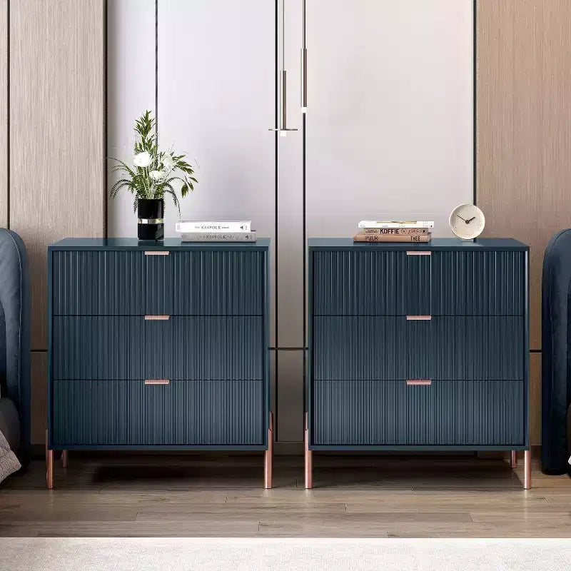 Festivo 2pc Modern Elegance 3 Drawer Nightstands Side Table Set Navy