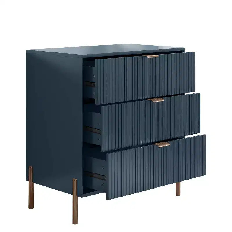 Festivo 2pc Modern Elegance 3 Drawer Nightstands Side Table Set Navy