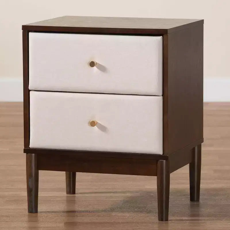 Baxton Studio Nikolai Fabric and Wood 2 Drawer Nightstand Beige/Wenge Brown