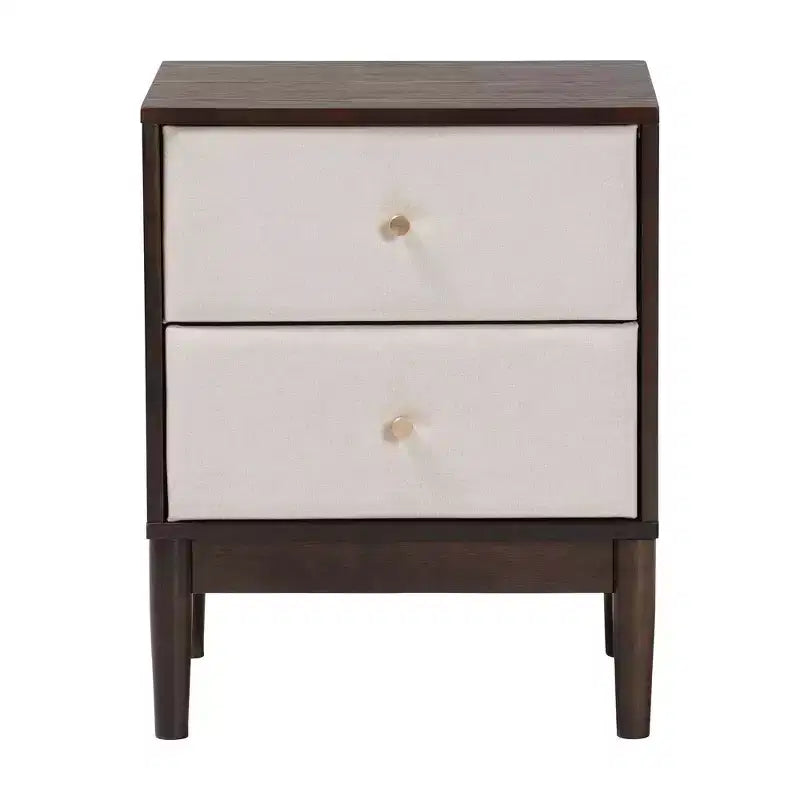 Baxton Studio Nikolai Fabric and Wood 2 Drawer Nightstand Beige/Wenge Brown