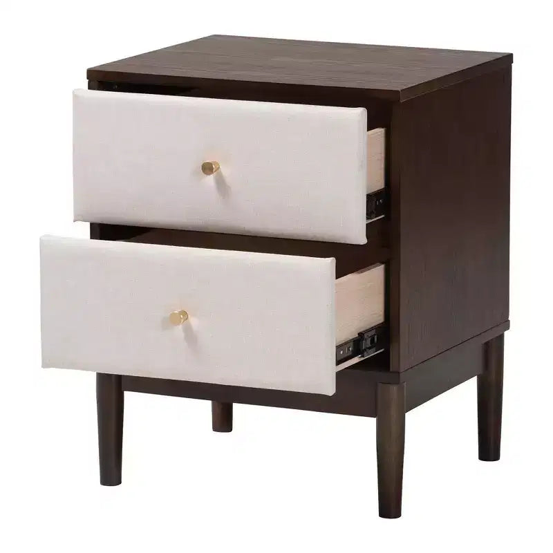 Baxton Studio Nikolai Fabric and Wood 2 Drawer Nightstand Beige/Wenge Brown