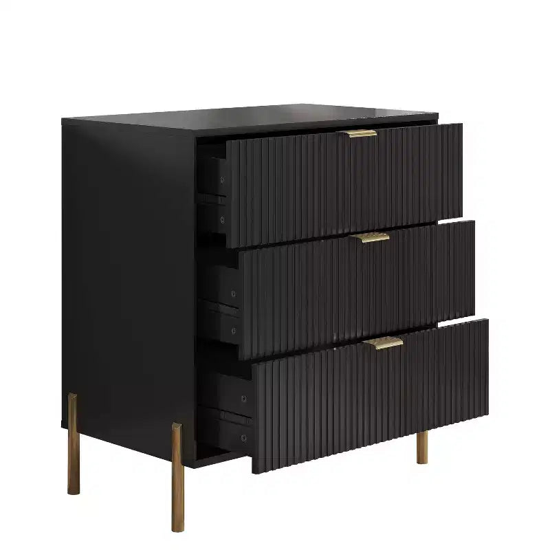 Festivo 3pc Modern Elegance 3 Drawer Nightstands and 6 Drawer Dresser Set Black