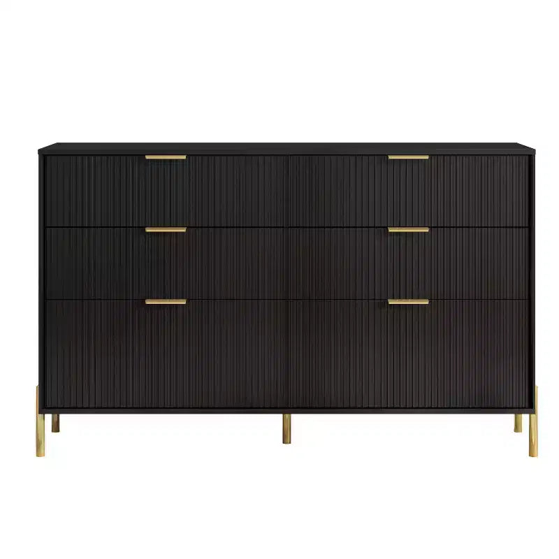 Festivo 3pc Modern Elegance 3 Drawer Nightstands and 6 Drawer Dresser Set Black