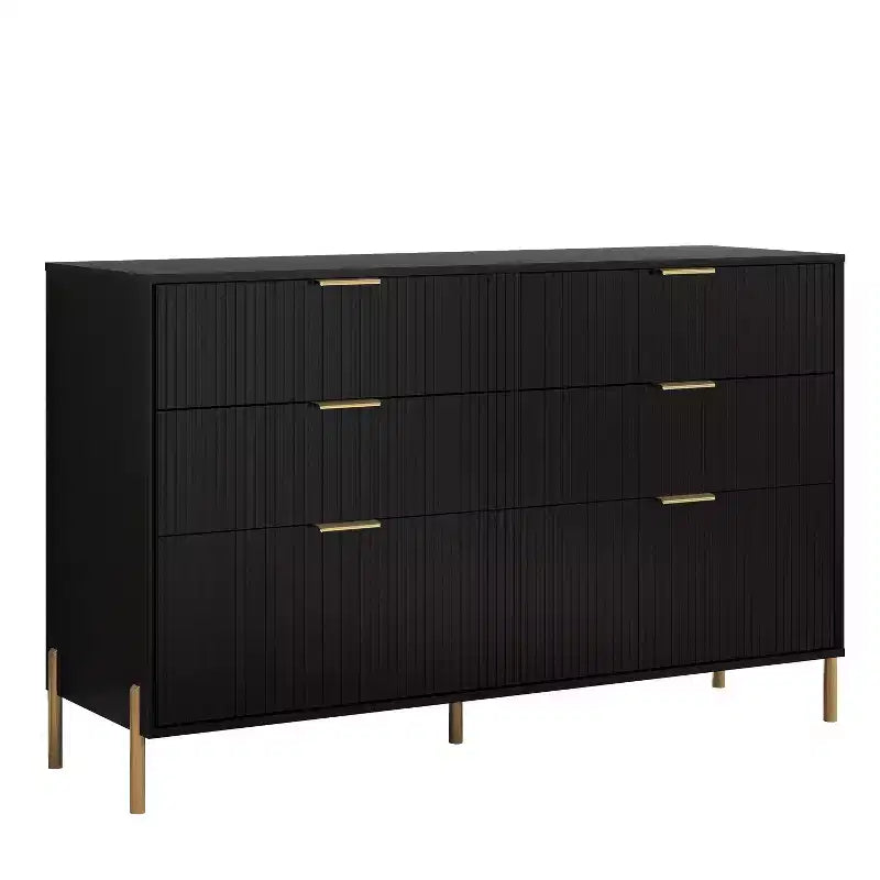 Festivo 3pc Modern Elegance 3 Drawer Nightstands and 6 Drawer Dresser Set Black